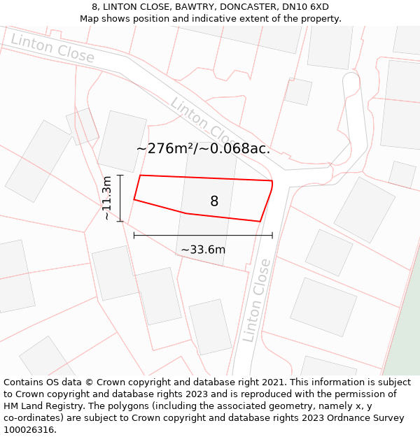 8, LINTON CLOSE, BAWTRY, DONCASTER, DN10 6XD: Plot and title map