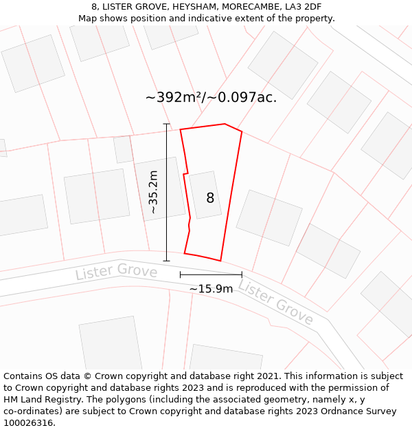 8, LISTER GROVE, HEYSHAM, MORECAMBE, LA3 2DF: Plot and title map