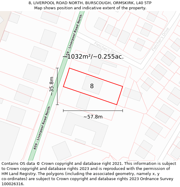 8, LIVERPOOL ROAD NORTH, BURSCOUGH, ORMSKIRK, L40 5TP: Plot and title map