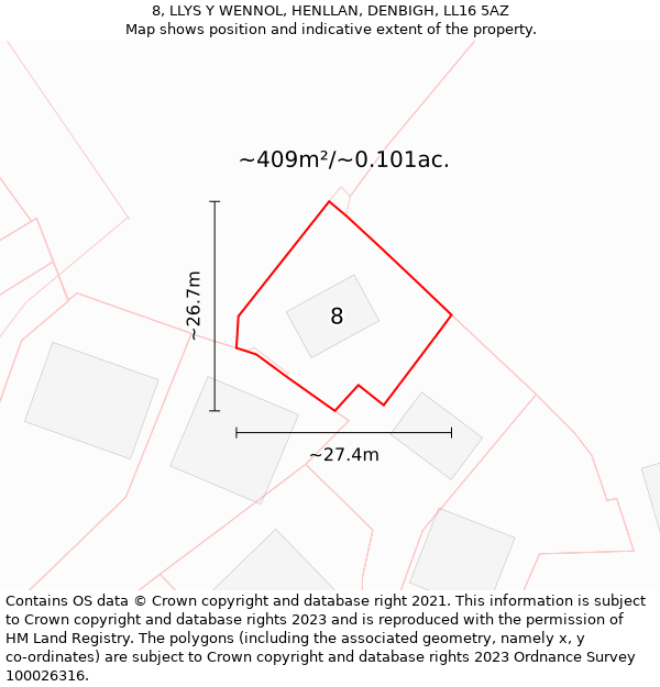 8, LLYS Y WENNOL, HENLLAN, DENBIGH, LL16 5AZ: Plot and title map