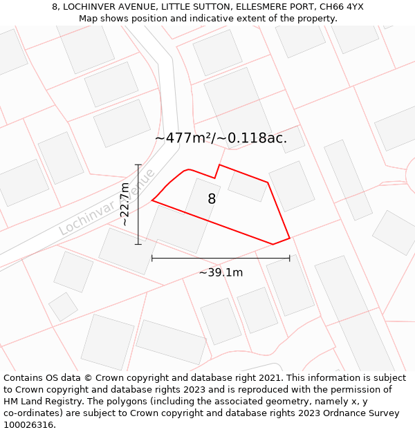 8, LOCHINVER AVENUE, LITTLE SUTTON, ELLESMERE PORT, CH66 4YX: Plot and title map