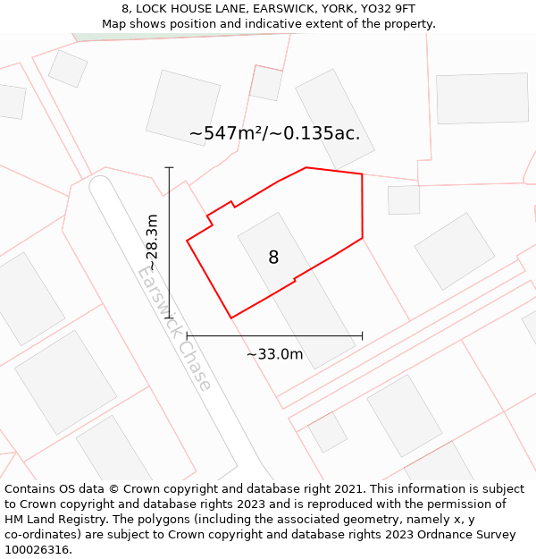 8, LOCK HOUSE LANE, EARSWICK, YORK, YO32 9FT: Plot and title map