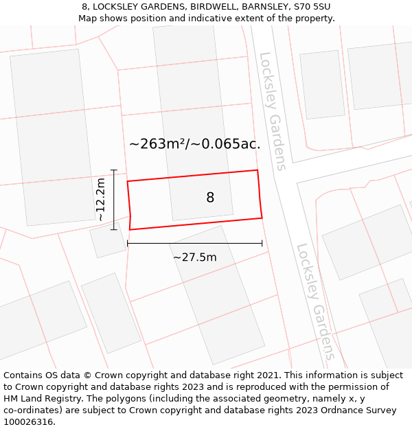 8, LOCKSLEY GARDENS, BIRDWELL, BARNSLEY, S70 5SU: Plot and title map