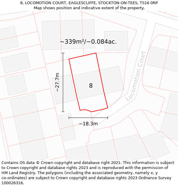 8, LOCOMOTION COURT, EAGLESCLIFFE, STOCKTON-ON-TEES, TS16 0RP: Plot and title map