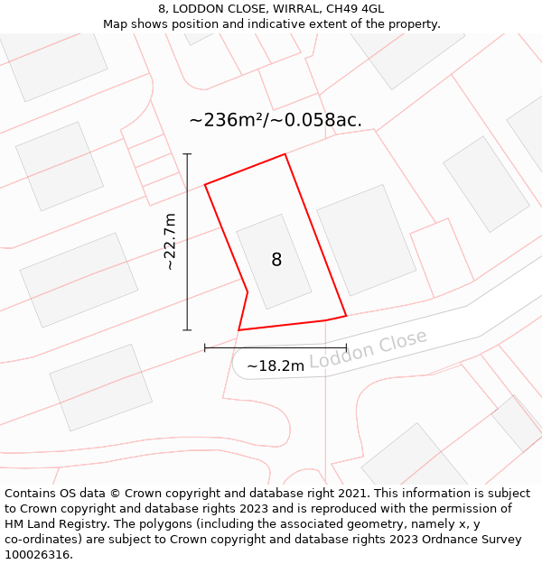 8, LODDON CLOSE, WIRRAL, CH49 4GL: Plot and title map