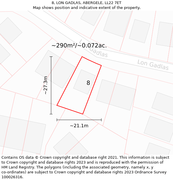 8, LON GADLAS, ABERGELE, LL22 7ET: Plot and title map