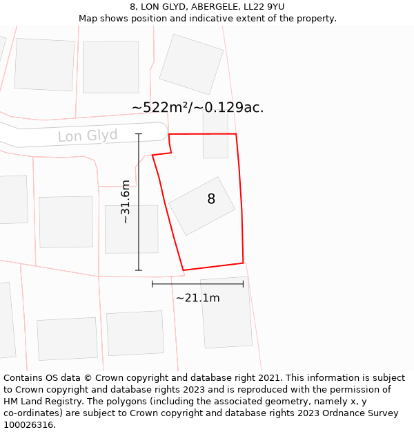 8, LON GLYD, ABERGELE, LL22 9YU: Plot and title map