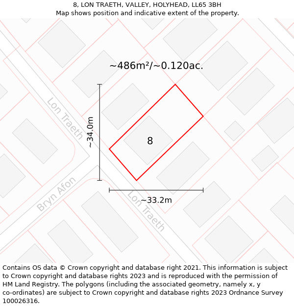 8, LON TRAETH, VALLEY, HOLYHEAD, LL65 3BH: Plot and title map