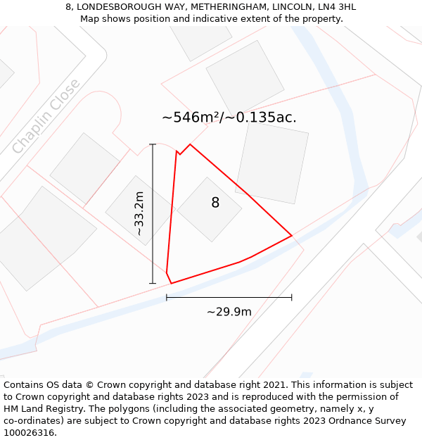 8, LONDESBOROUGH WAY, METHERINGHAM, LINCOLN, LN4 3HL: Plot and title map