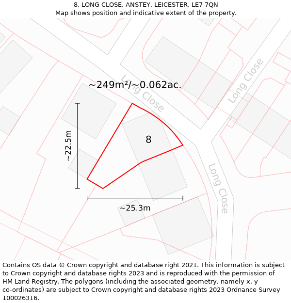 8, LONG CLOSE, ANSTEY, LEICESTER, LE7 7QN: Plot and title map