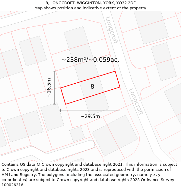 8, LONGCROFT, WIGGINTON, YORK, YO32 2DE: Plot and title map