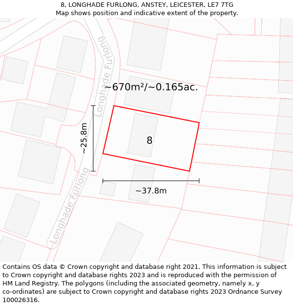 8, LONGHADE FURLONG, ANSTEY, LEICESTER, LE7 7TG: Plot and title map