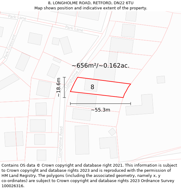8, LONGHOLME ROAD, RETFORD, DN22 6TU: Plot and title map