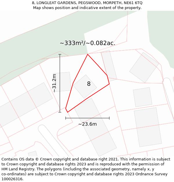 8, LONGLEAT GARDENS, PEGSWOOD, MORPETH, NE61 6TQ: Plot and title map