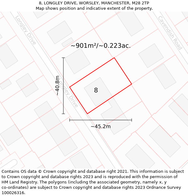 8, LONGLEY DRIVE, WORSLEY, MANCHESTER, M28 2TP: Plot and title map