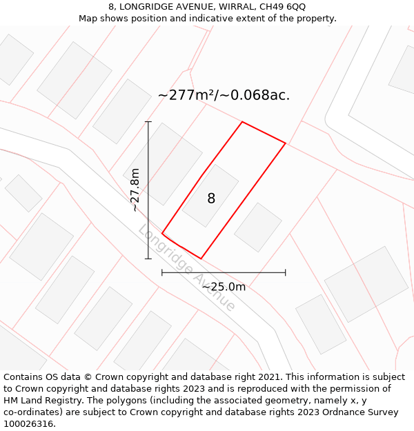 8, LONGRIDGE AVENUE, WIRRAL, CH49 6QQ: Plot and title map