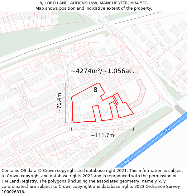 8, LORD LANE, AUDENSHAW, MANCHESTER, M34 5FG: Plot and title map