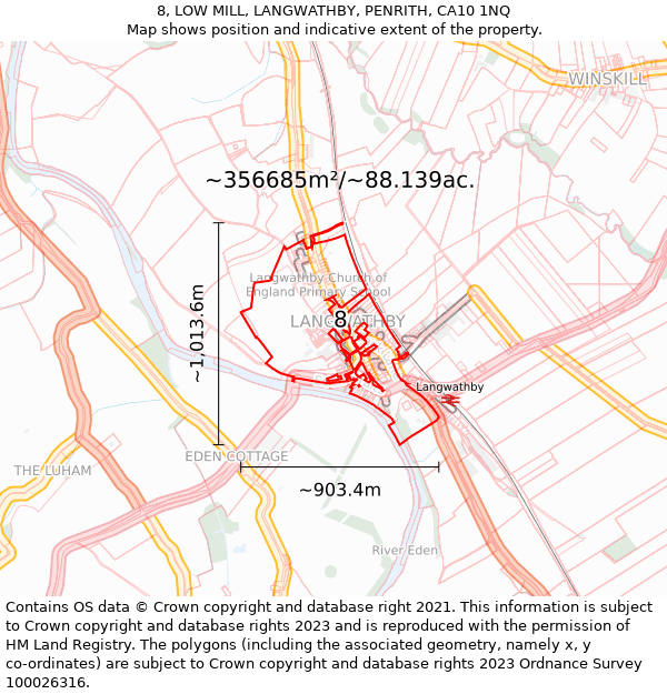 8, LOW MILL, LANGWATHBY, PENRITH, CA10 1NQ: Plot and title map