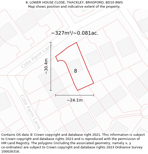 8, LOWER HOUSE CLOSE, THACKLEY, BRADFORD, BD10 8WG: Plot and title map