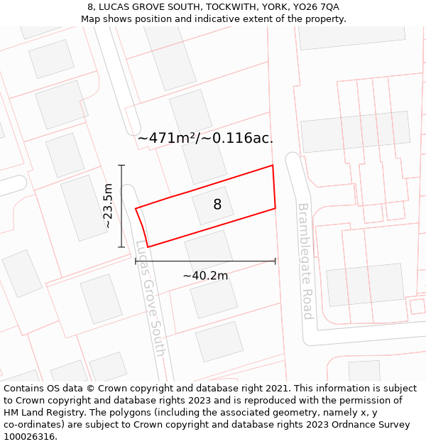 8, LUCAS GROVE SOUTH, TOCKWITH, YORK, YO26 7QA: Plot and title map