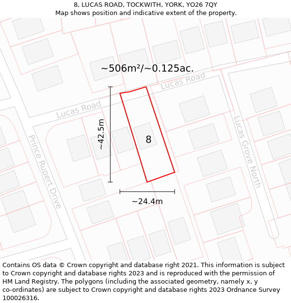8, LUCAS ROAD, TOCKWITH, YORK, YO26 7QY: Plot and title map