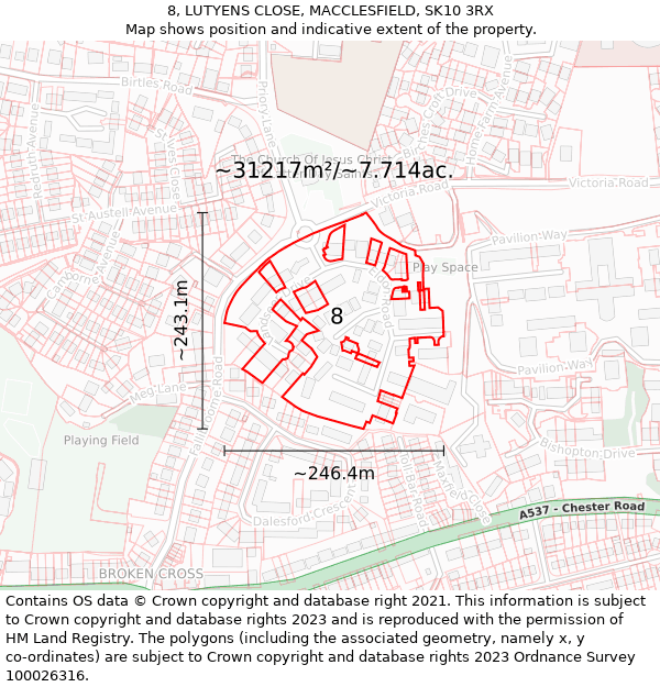 8, LUTYENS CLOSE, MACCLESFIELD, SK10 3RX: Plot and title map