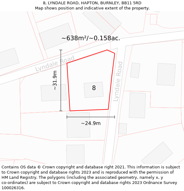 8, LYNDALE ROAD, HAPTON, BURNLEY, BB11 5RD: Plot and title map