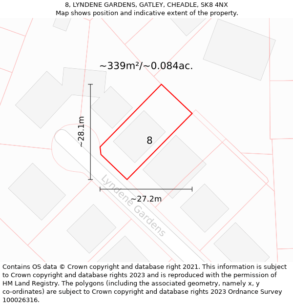 8, LYNDENE GARDENS, GATLEY, CHEADLE, SK8 4NX: Plot and title map