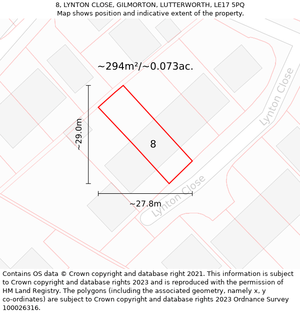 8, LYNTON CLOSE, GILMORTON, LUTTERWORTH, LE17 5PQ: Plot and title map