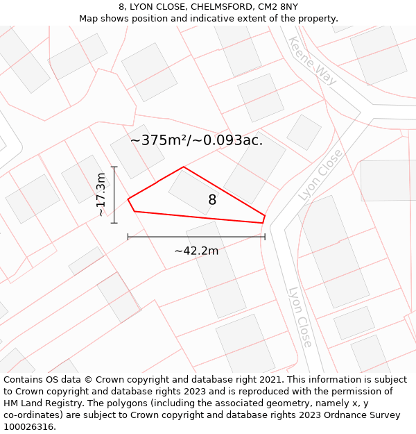 8, LYON CLOSE, CHELMSFORD, CM2 8NY: Plot and title map