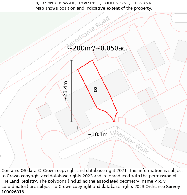 8, LYSANDER WALK, HAWKINGE, FOLKESTONE, CT18 7NN: Plot and title map