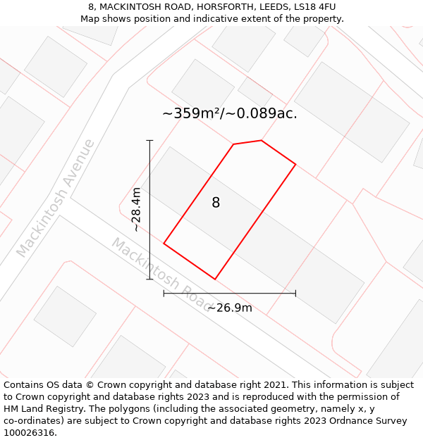 8, MACKINTOSH ROAD, HORSFORTH, LEEDS, LS18 4FU: Plot and title map