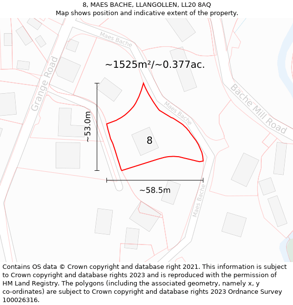 8, MAES BACHE, LLANGOLLEN, LL20 8AQ: Plot and title map