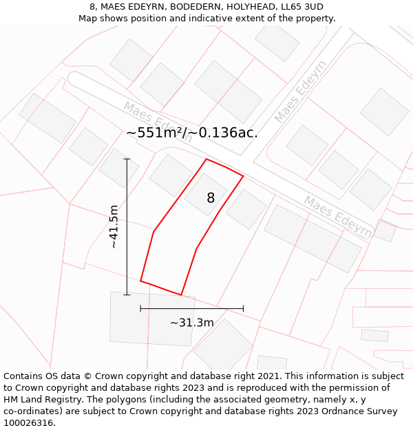 8, MAES EDEYRN, BODEDERN, HOLYHEAD, LL65 3UD: Plot and title map