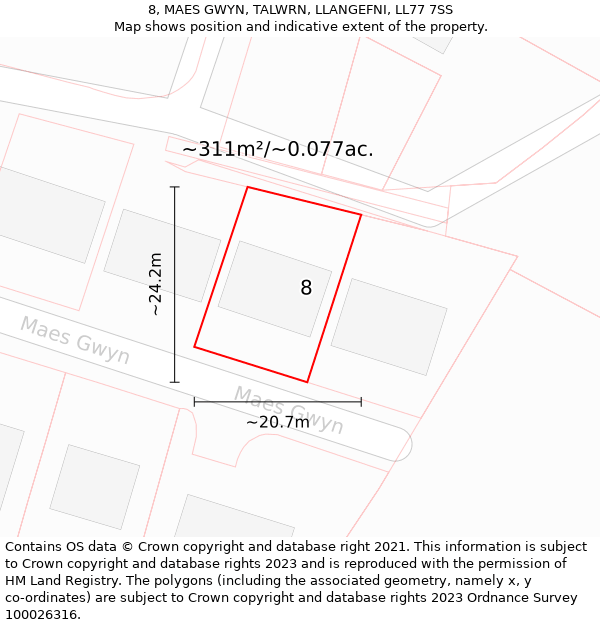 8, MAES GWYN, TALWRN, LLANGEFNI, LL77 7SS: Plot and title map