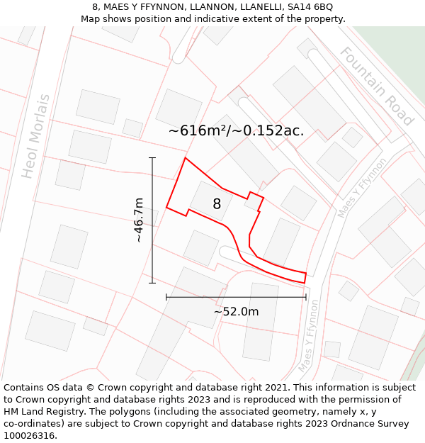 8, MAES Y FFYNNON, LLANNON, LLANELLI, SA14 6BQ: Plot and title map