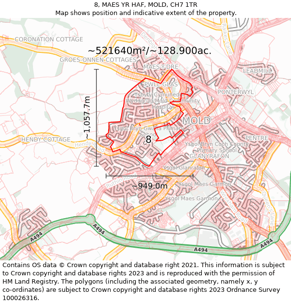 8, MAES YR HAF, MOLD, CH7 1TR: Plot and title map