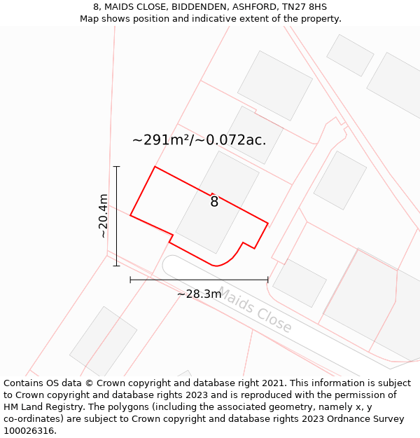 8, MAIDS CLOSE, BIDDENDEN, ASHFORD, TN27 8HS: Plot and title map