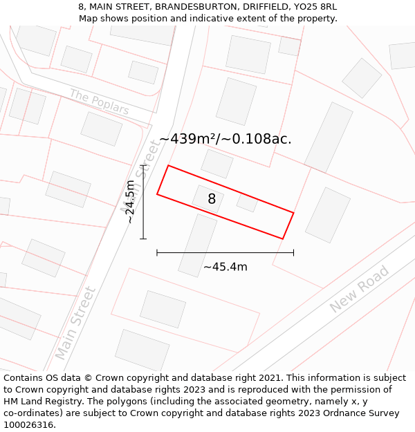 8, MAIN STREET, BRANDESBURTON, DRIFFIELD, YO25 8RL: Plot and title map