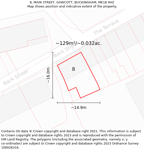 8, MAIN STREET, GAWCOTT, BUCKINGHAM, MK18 4HZ: Plot and title map