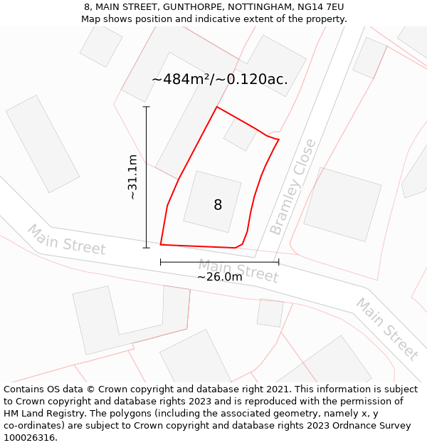 8, MAIN STREET, GUNTHORPE, NOTTINGHAM, NG14 7EU: Plot and title map