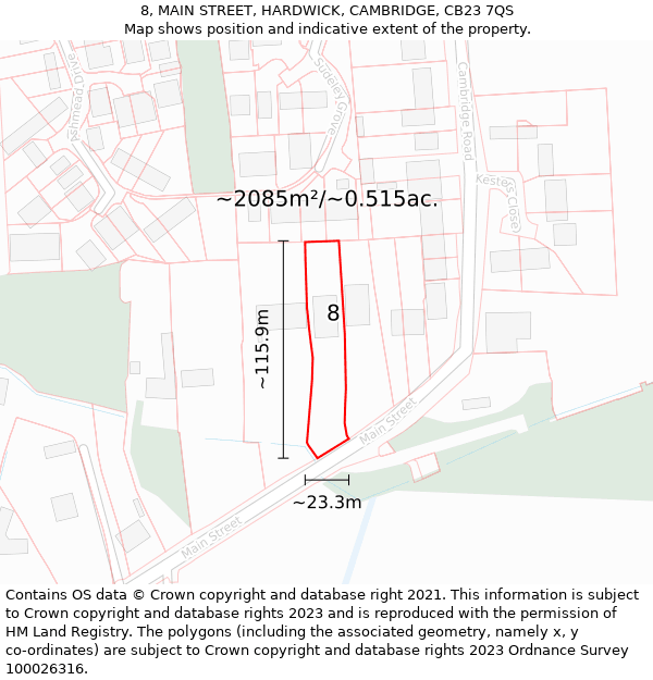 8, MAIN STREET, HARDWICK, CAMBRIDGE, CB23 7QS: Plot and title map