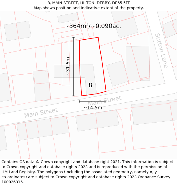 8, MAIN STREET, HILTON, DERBY, DE65 5FF: Plot and title map