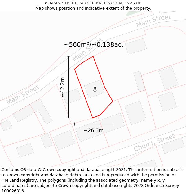 8, MAIN STREET, SCOTHERN, LINCOLN, LN2 2UF: Plot and title map