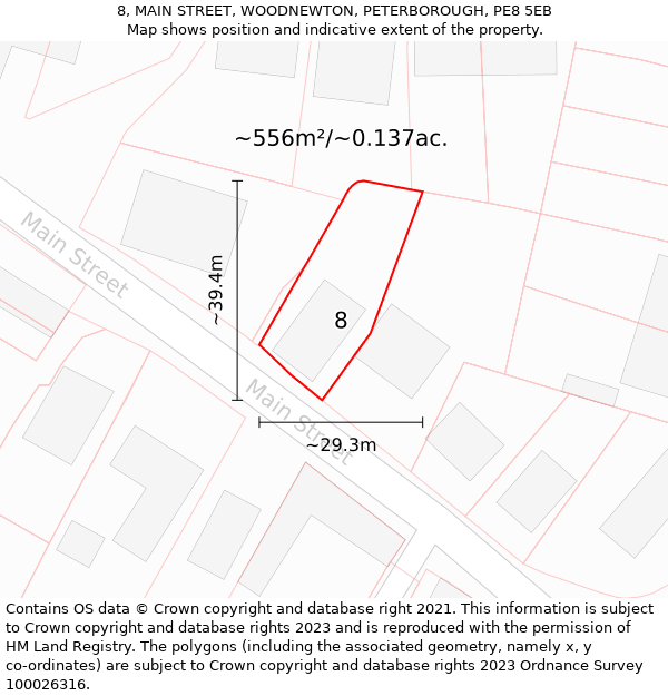 8, MAIN STREET, WOODNEWTON, PETERBOROUGH, PE8 5EB: Plot and title map