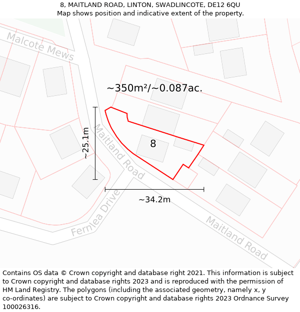 8, MAITLAND ROAD, LINTON, SWADLINCOTE, DE12 6QU: Plot and title map