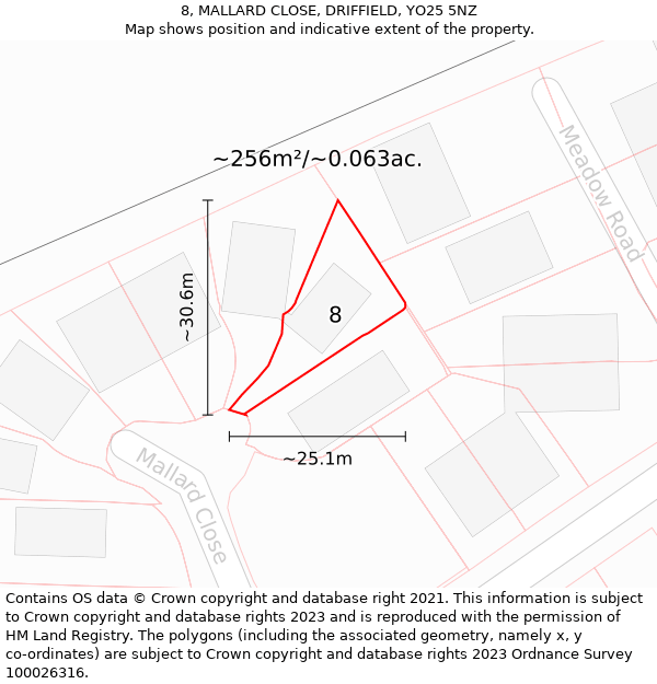 8, MALLARD CLOSE, DRIFFIELD, YO25 5NZ: Plot and title map