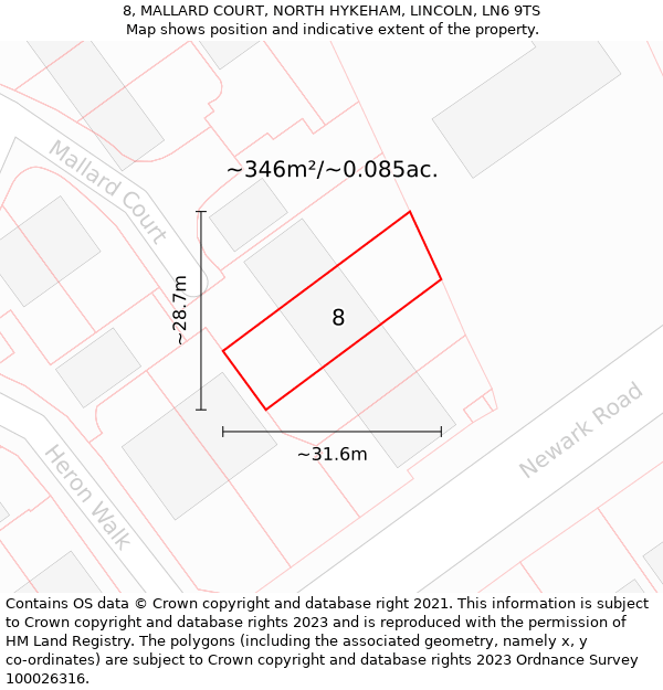 8, MALLARD COURT, NORTH HYKEHAM, LINCOLN, LN6 9TS: Plot and title map