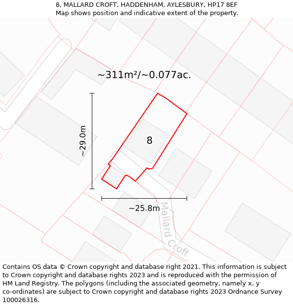 8, MALLARD CROFT, HADDENHAM, AYLESBURY, HP17 8EF: Plot and title map