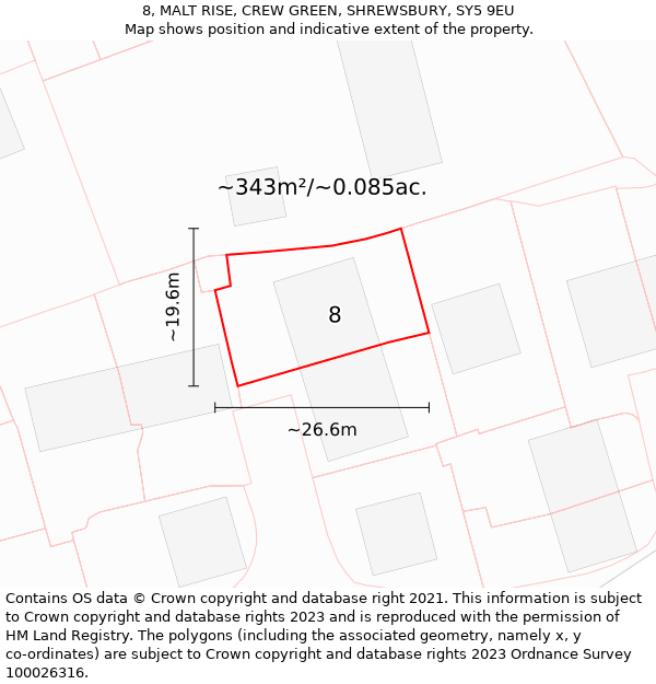 8, MALT RISE, CREW GREEN, SHREWSBURY, SY5 9EU: Plot and title map
